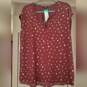 Stitch Fix Paper Moon Reece mixed material Burgandy Foil Print Blouse MED - NWT